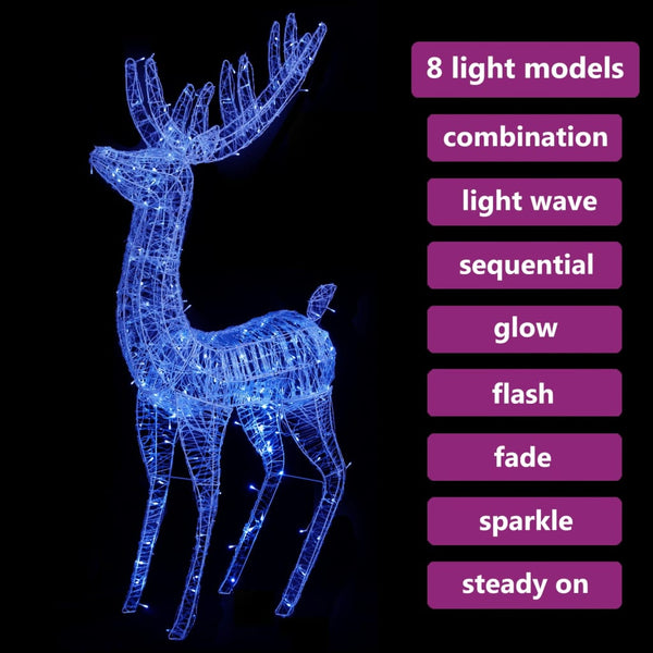 vidaXL Renne LED XXL Acrylique Décoration de Noël 250 LED 180 cm Bleu