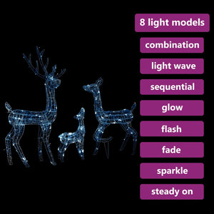 vidaXL Famille de rennes LED Décoration de Noël Acrylique 300 LED Blanc froid