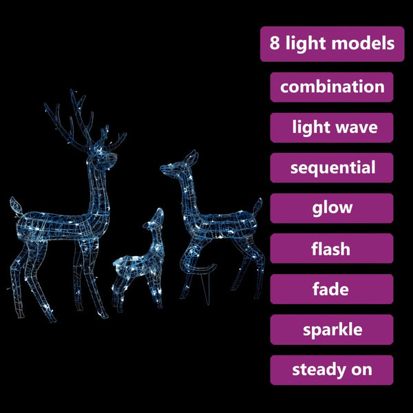 vidaXL Famille de rennes LED Décoration de Noël Acrylique 300 LED Blanc froid