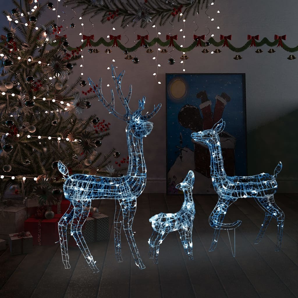 vidaXL Famille de rennes LED Décoration de Noël Acrylique 300 LED Blanc froid