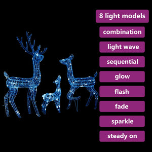 vidaXL Famille de rennes de Noël LED en acrylique 300 LED Bleu