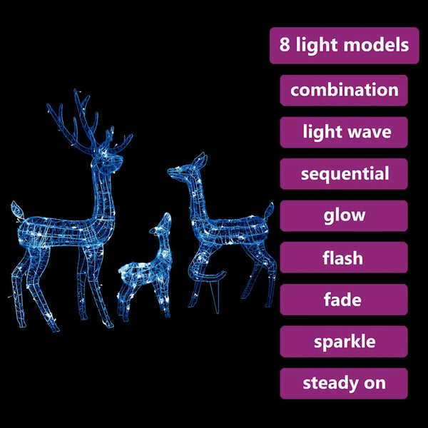 vidaXL Famille de rennes de Noël LED en acrylique 300 LED Bleu
