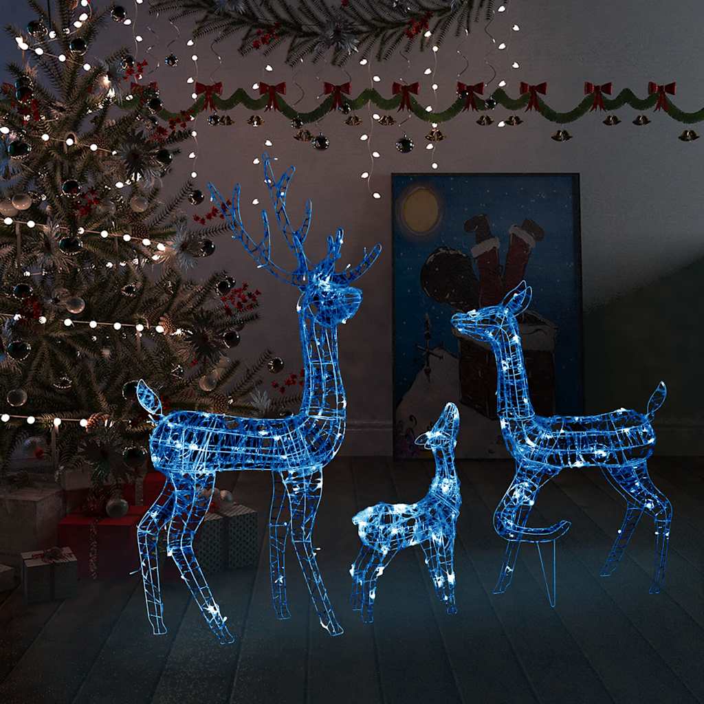 vidaXL Famille de rennes de Noël LED en acrylique 300 LED Bleu
