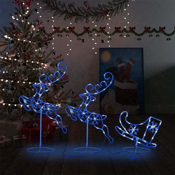 LED Weihnachtsdeko Rentiere & Schlitten Blau