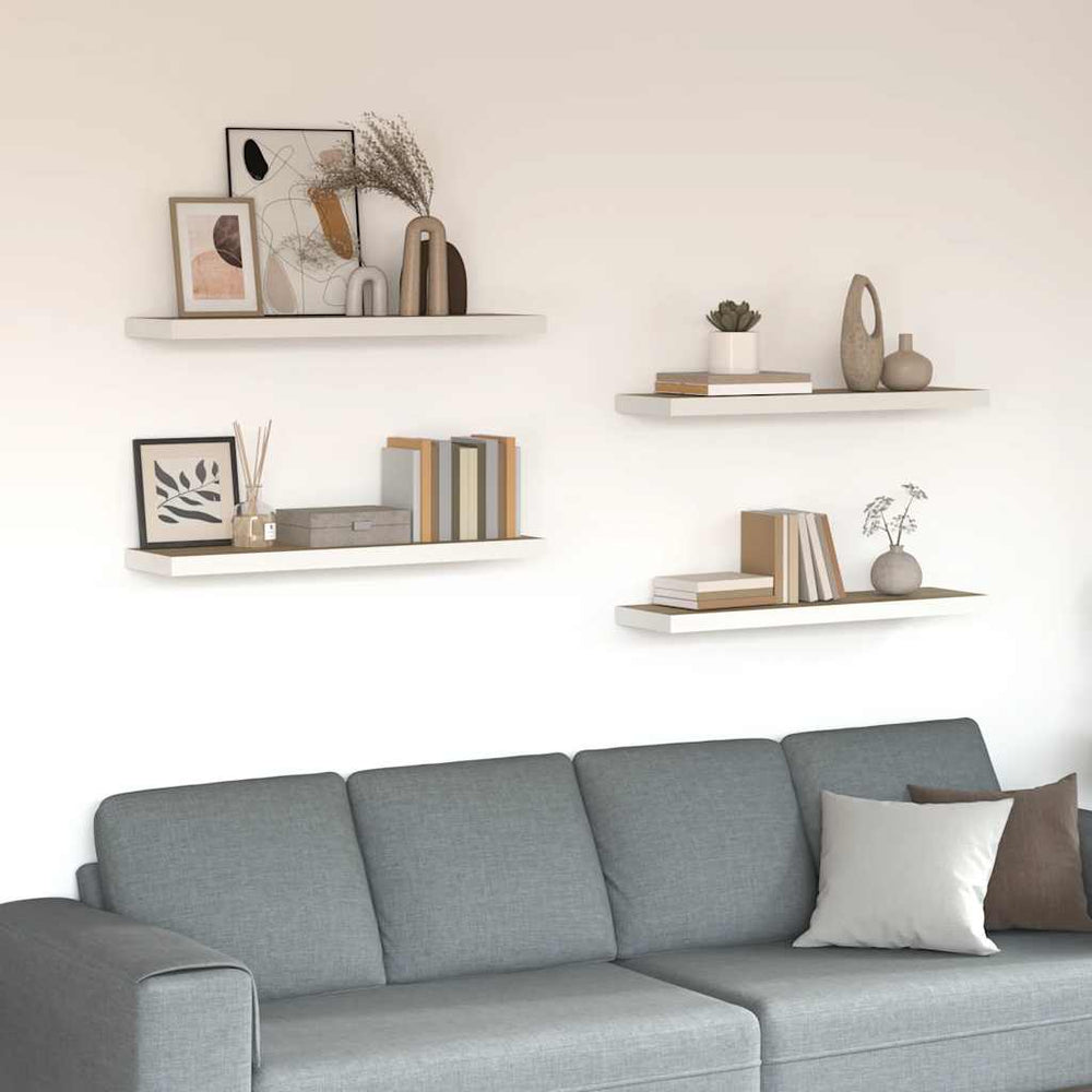 vidaXL Étagères flottantes 4 pcs aspect chêne et blanc 80x23,5x3,8 cm MDF