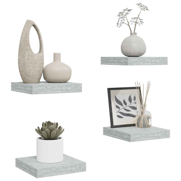Betongraue Schweberegale, 4er-Set