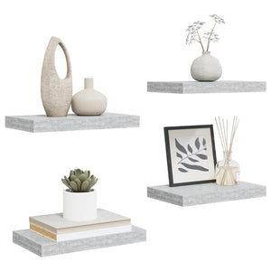 Betongraue Schweberegale, 4er-Set