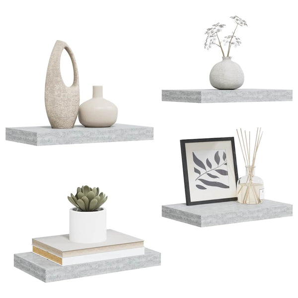 Betongraue Schweberegale, 4er-Set
