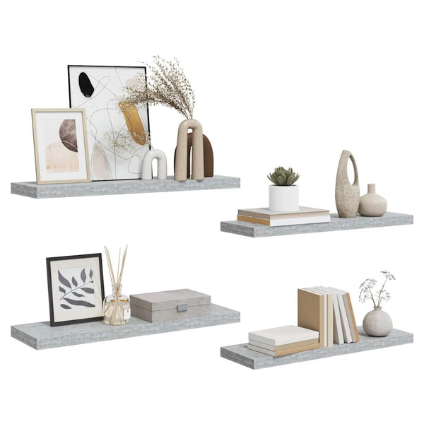 Betongraue Schweberegale, 4er-Set, 80 cm