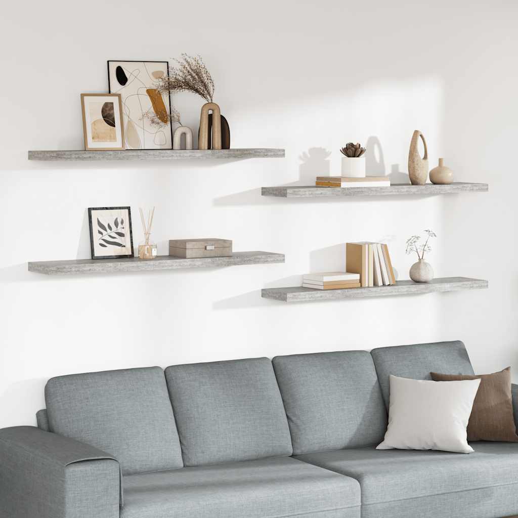 Betongraue Schweberegale, 4er-Set