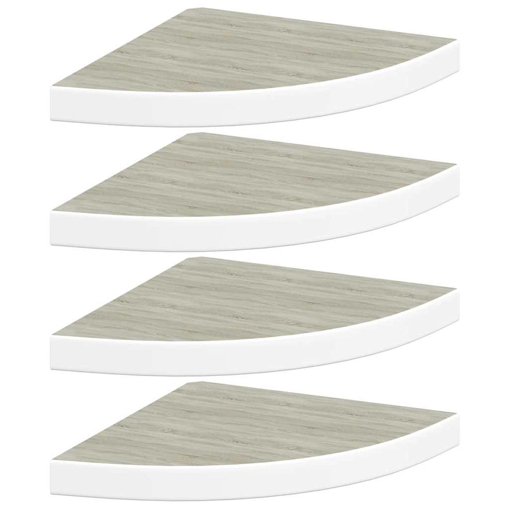Eck-Wandregale, 4er Set, Eiche/Weiß