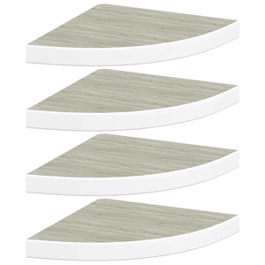 Eck-Wandregale, 4er Set, Eiche/Weiß