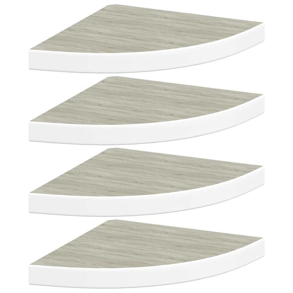 Eck-Wandregale, 4er Set, Eiche/Weiß