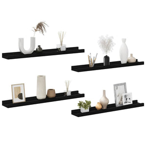 Schwarze Wandregale, 60 cm, 4er-Set