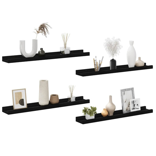 Schwarze Wandregale, 60 cm, 4er-Set