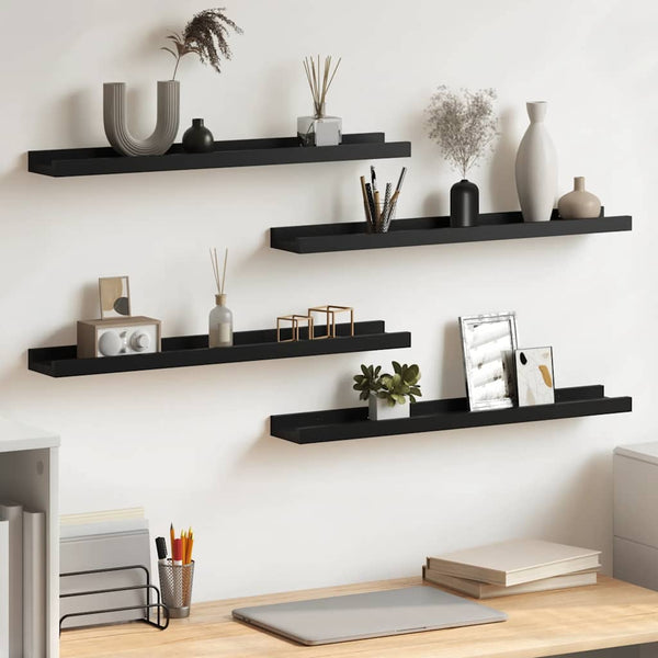 Schwarze Wandregale, 60 cm, 4er-Set