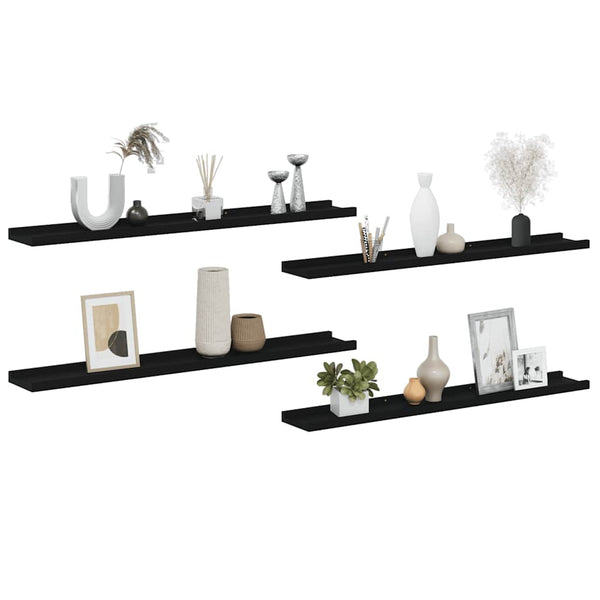 Schwarze Wandregale, 4er Set, 80 cm