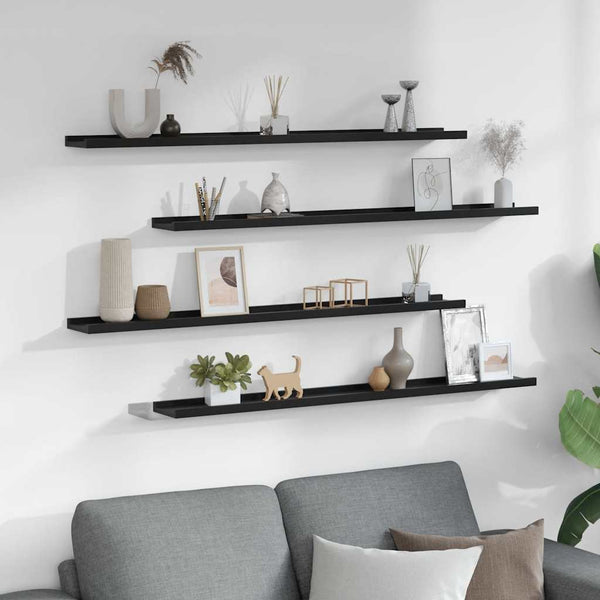 Schwarze Wandregale, 4er Set, 100cm