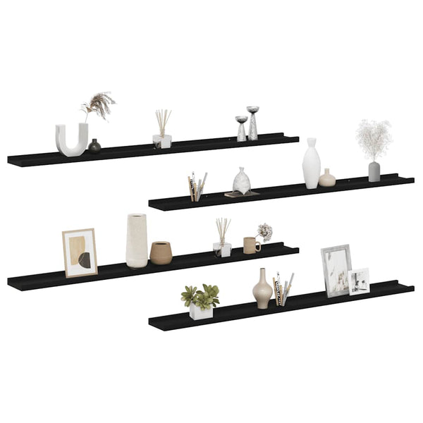 Wandregale, 4er Set, Schwarz, 115 cm