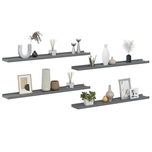 Graue Wandregale, 4er Set, 80 cm