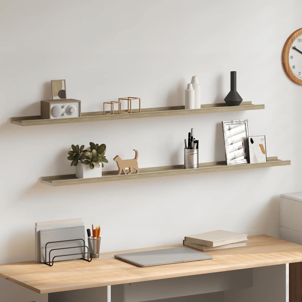 vidaXL Étagères murales 2 pcs Blanc et Chêne Sonoma 115x9x3 cm