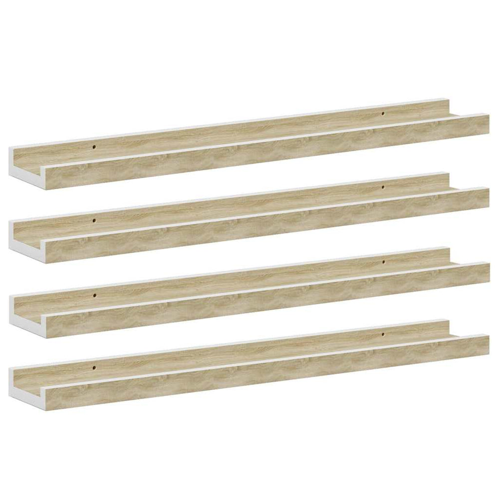 Wandregale 60x9 cm, 4er Set, Weiß & Sonoma-Eiche