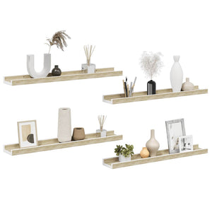 Wandregale 60x9 cm, 4er Set, Weiß & Sonoma-Eiche