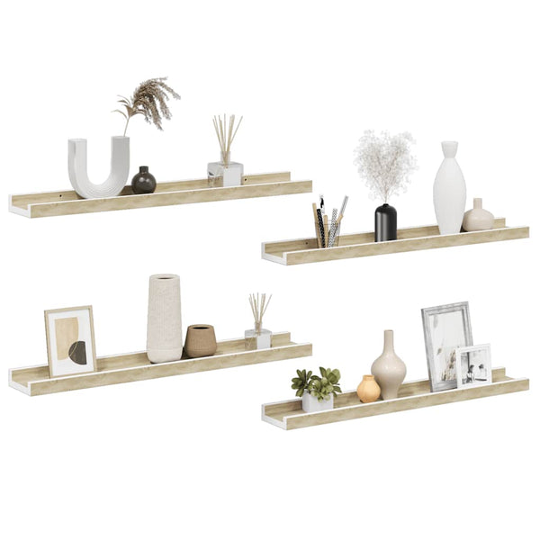 Wandregale 60x9 cm, 4er Set, Weiß & Sonoma-Eiche