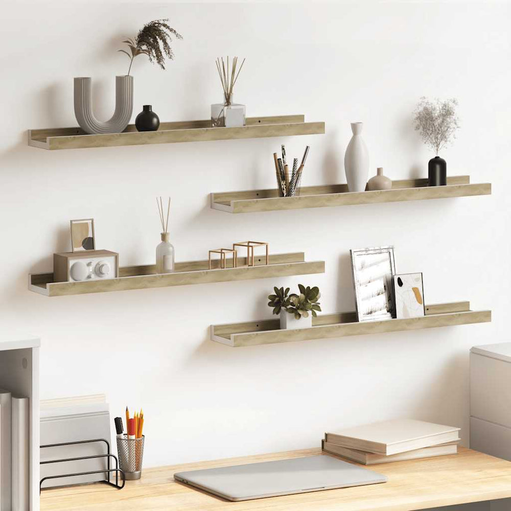 Wandregale 60x9 cm, 4er Set, Weiß & Sonoma-Eiche