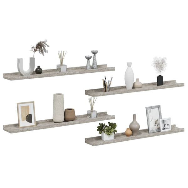 Betongraue Wandregale, 80 cm, 4er-Set