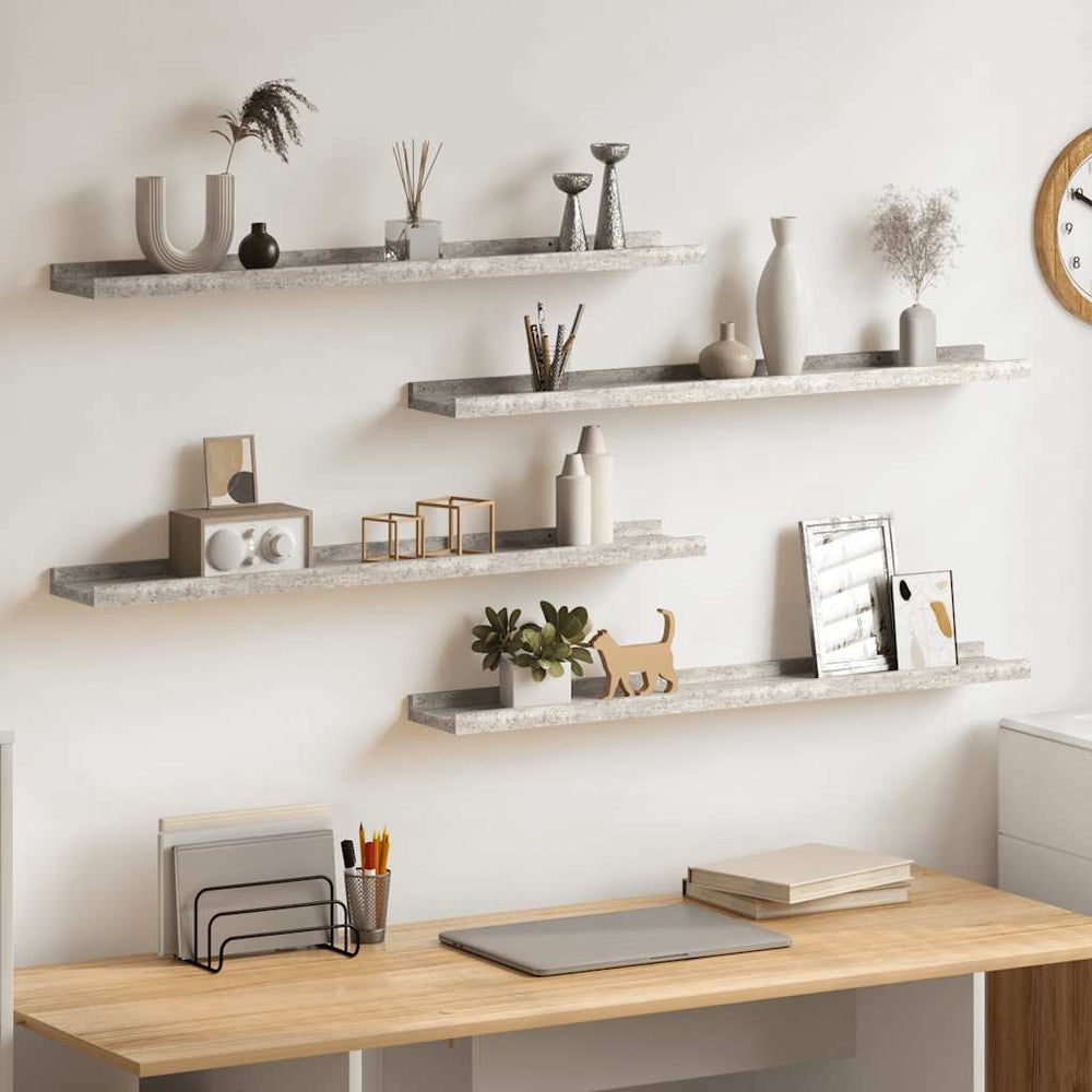 Betongraue Wandregale, 80 cm, 4er-Set