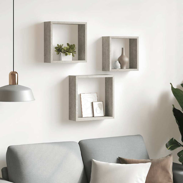 Betongraue Würfelregale, 3er Set