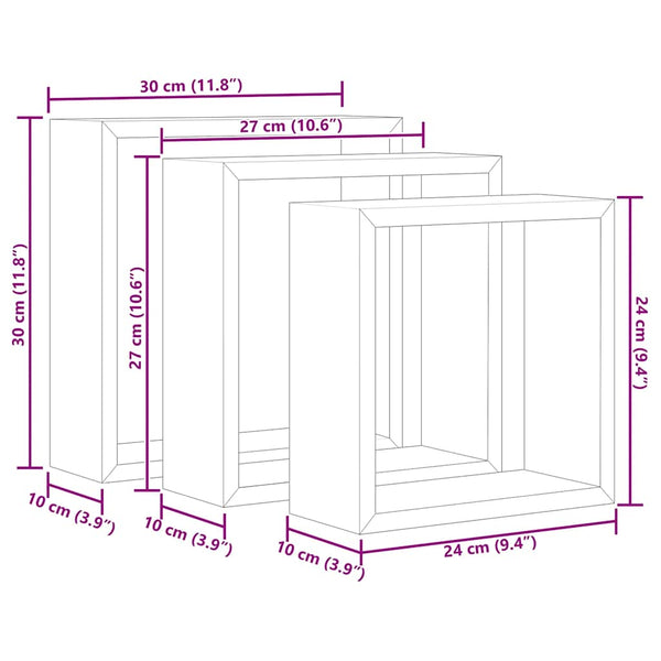 Betongraue Würfelregale, 3er Set