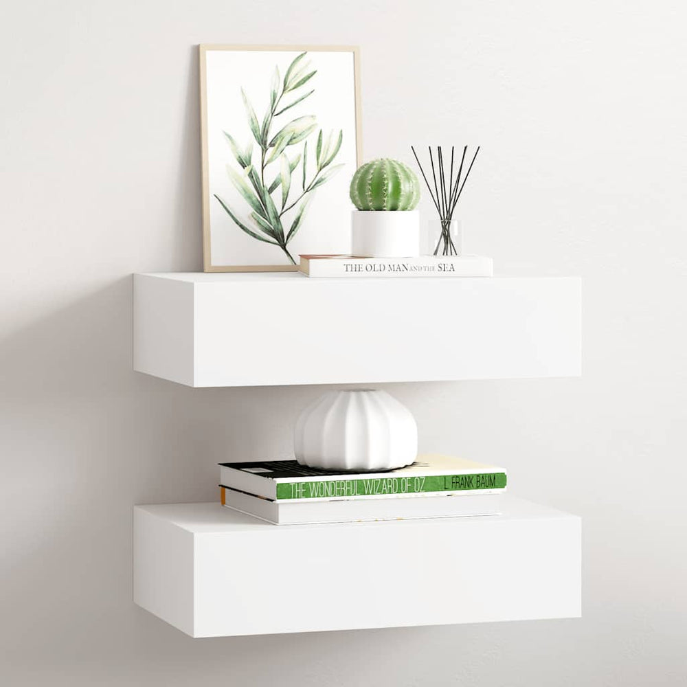 vidaXL Étagères murales avec tiroirs 2 pcs Blanc 40x23,5x10 cm MDF
