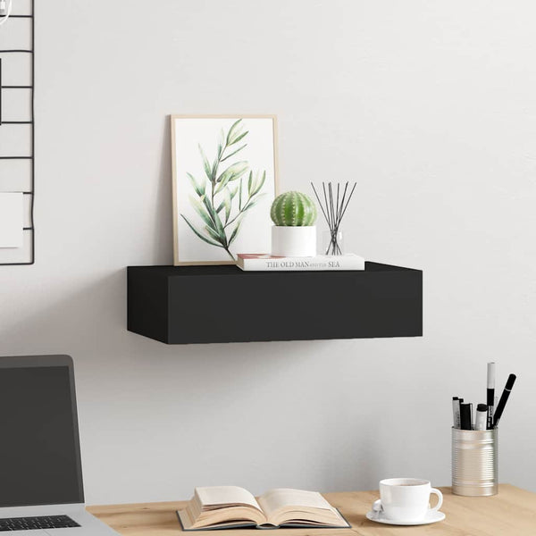 vidaXL Étagère murale avec tiroir Noir 40x23,5x10 cm MDF