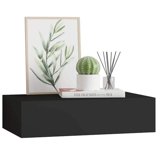 vidaXL Étagère murale avec tiroir Noir 40x23,5x10 cm MDF