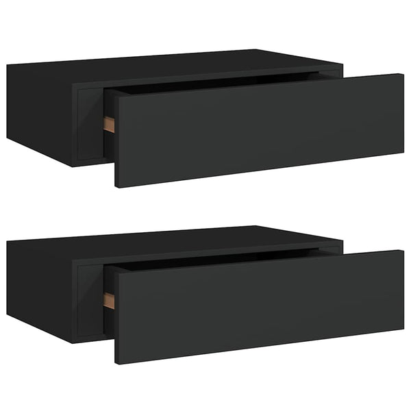Wandregale mit Schubladen, Schwarz, 2er-Set