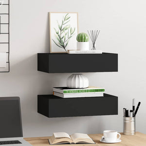 Wandregale mit Schubladen, Schwarz, 2er-Set
