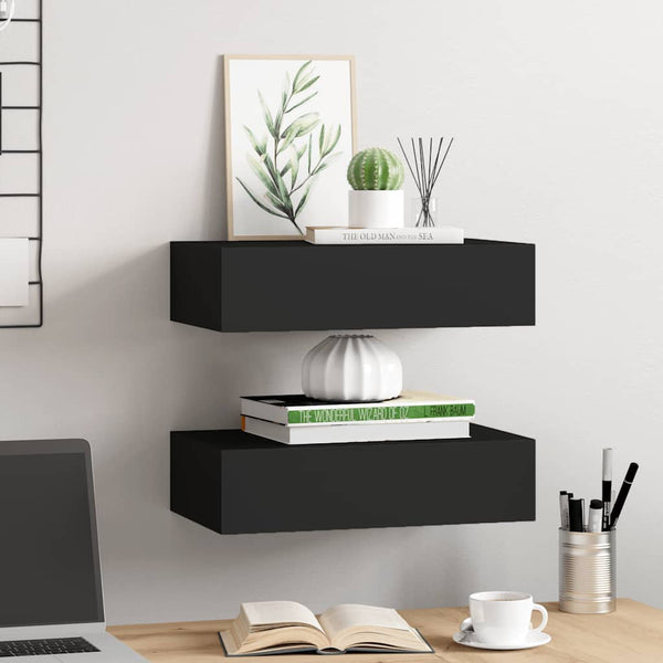 Wandregale mit Schubladen, Schwarz, 2er-Set
