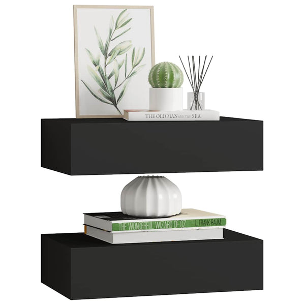 Wandregale mit Schubladen, Schwarz, 2er-Set