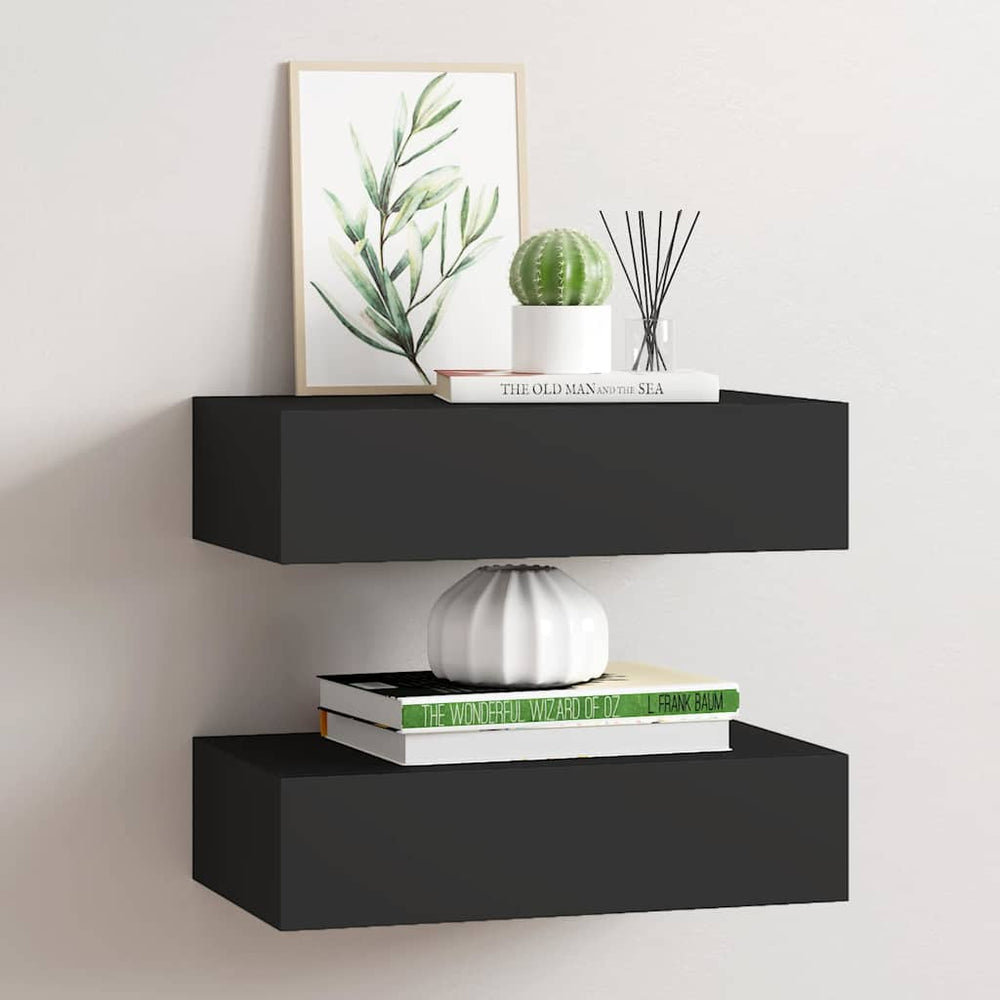 vidaXL Étagères murales avec tiroirs 2 pcs Noir 40x23,5x10 cm MDF