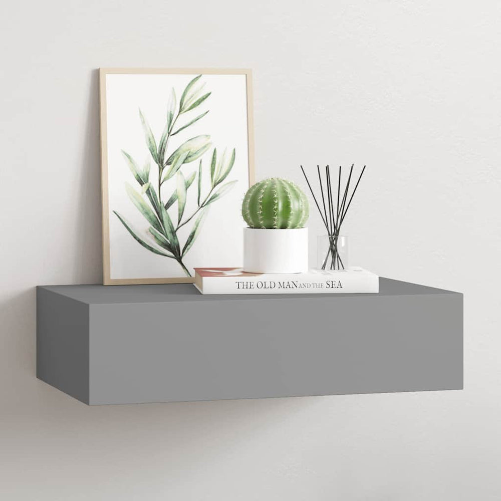vidaXL Étagère murale avec tiroir gris 40x23,5x10 cm MDF