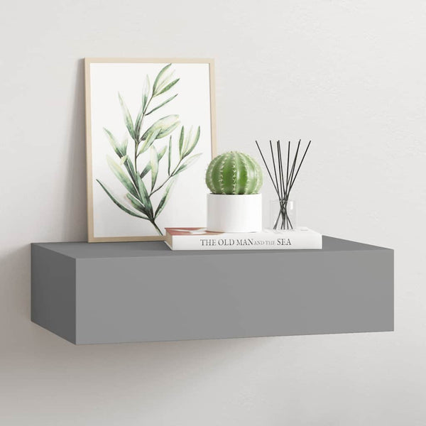 Graues Wandregal mit Schublade, 40 cm