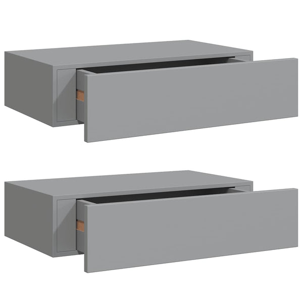 Graue Wandregale mit Schubladen, 2er-Set