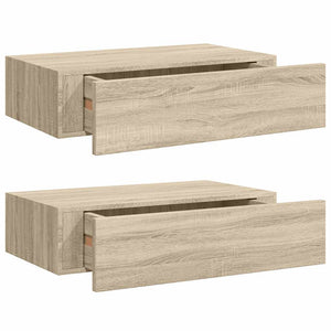 Wandregale mit Schubladen, 2er Set, Eichen-Optik