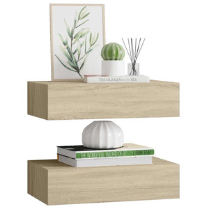 Wandregale mit Schubladen, 2er Set, Eichen-Optik