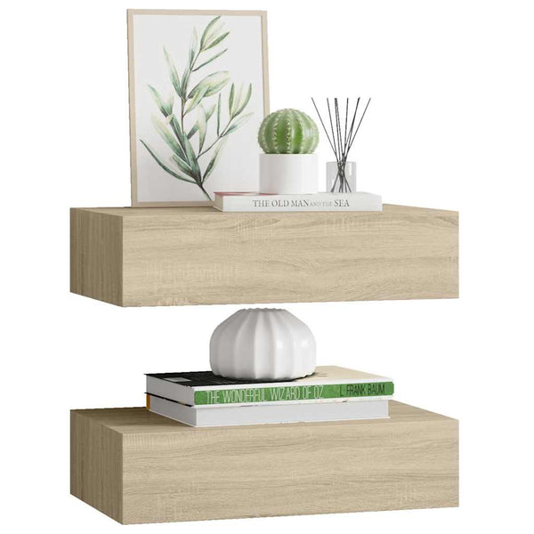 Wandregale mit Schubladen, 2er Set, Eichen-Optik
