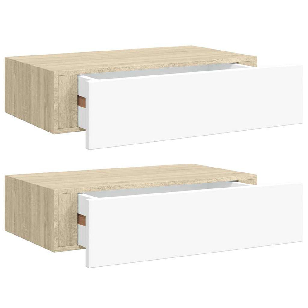 vidaXL Étagères murales avec tiroirs 2 pcs Aspect chêne Blanc 40x23,5x10 cm