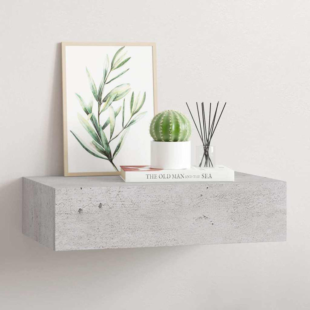 Wandregal mit Schublade, Betongrau, 40 cm