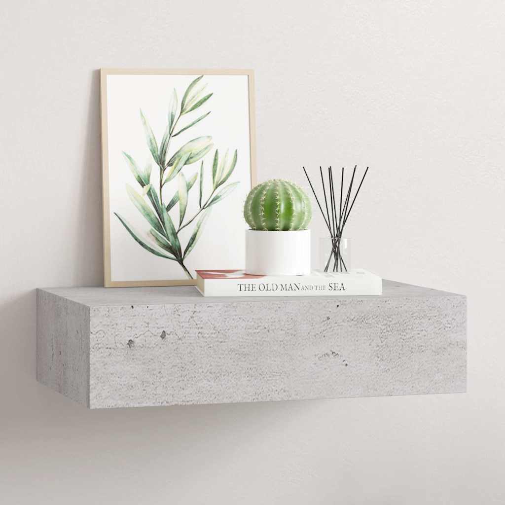 Wandregal mit Schublade, Betongrau, 40 cm